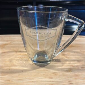RARE Starbucks Est. 1971 Etched Glass Anchor Handle Coffee Cup Tea Mug | 12oz